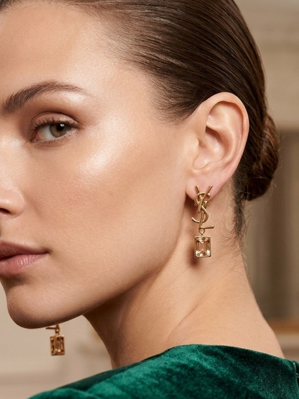 Saint Laurent YSL Logo Drop Earrings
